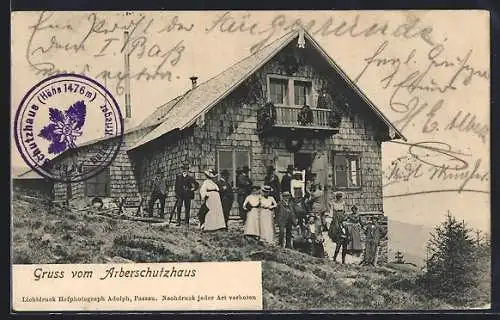 AK Arber, Arberschutzhaus, Besucher vor dem Haus