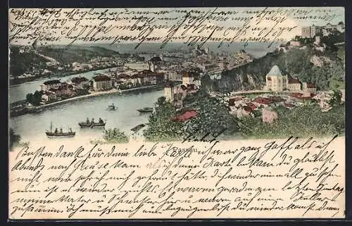 AK Passau, Blick auf den Ort mit Flusspartie