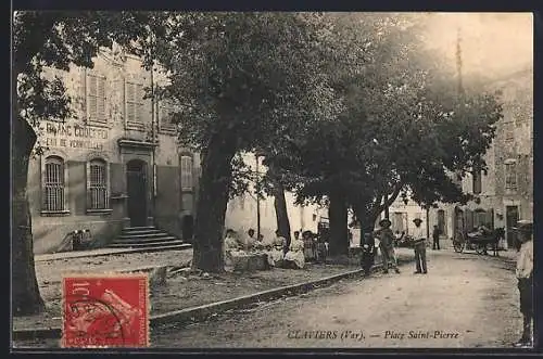 AK Claviers, Place Saint-Pierre mit Bewohnern unter Bäumen