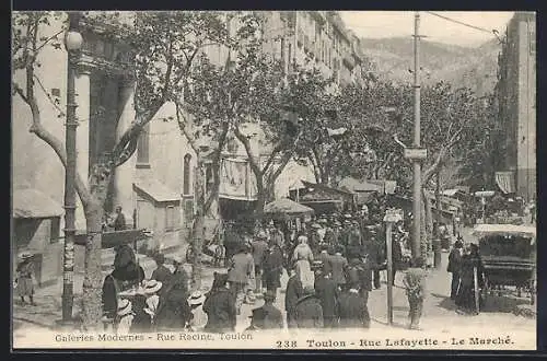 AK Toulon, Rue Lafayette, Le Marché animé avec foule et étals