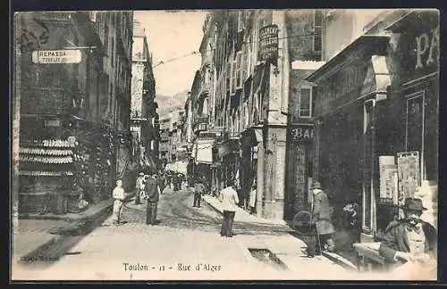 AK Toulon, Rue d`Alger avec passants et boutiques animées