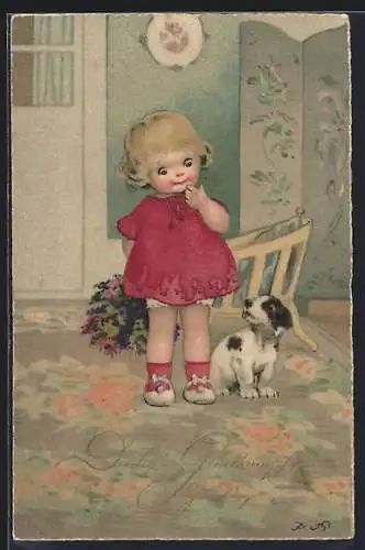 Künstler-AK Fritz Baumgarten: Kleines Mädchen mit Hund