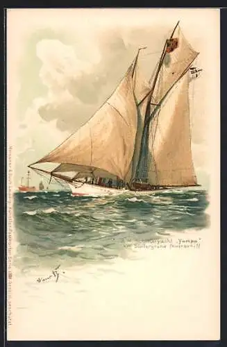 Künstler-AK Hans Bohrdt: SM Schuneryacht Yampa am Stollergrund Feuerschiff