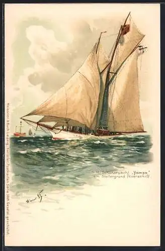 Künstler-AK Hans Bohrdt: SM Schuneryacht Yampa am Stollergrund Feuerschiff