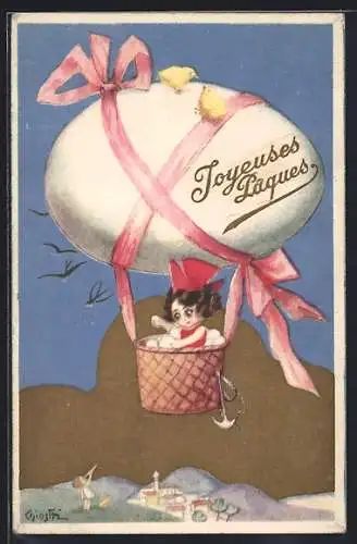 Künstler-AK Carlo Chiostri: Mädchen in einem Osterei-Ballon