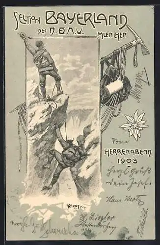 Künstler-AK Carl Moos: Herrenabend der Section Bayerland des N. Ö. A. V. 1903