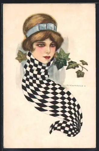 Künstler-AK Nanni: Hübsche Frau mit Schal