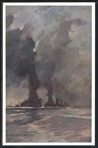 Künstler-AK Harry Heusser: Angriff der österr.-ungar. Flotte auf die italienische Küste, 1915