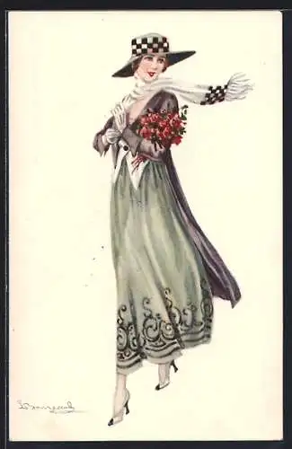 Künstler-AK Sergio Bompard: Elegante Dame mit Hut