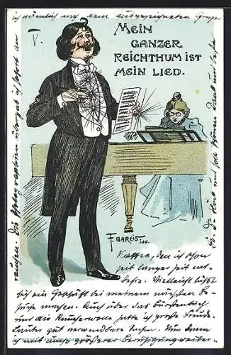 Künstler-AK F.Gareis: Mein ganzer Reichthum ist mein Leid alte Frau am Klavier