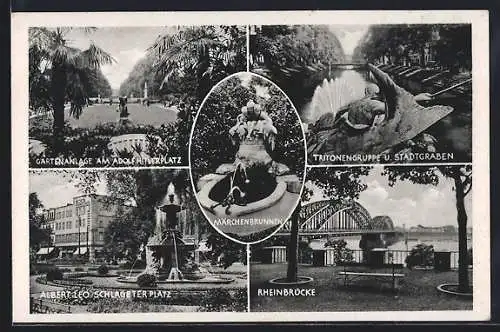 AK Düsseldorf,  Platz, Albert Leo Schageter Platz, Tritongruppe und Stadtgraben