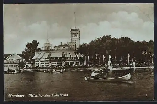 AK Hamburg, Uhlenhorster Fährhaus mit Ruderbooten