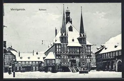 AK Wernigerode, Partie am Rathaus im Schnee
