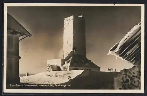 AK Feldberg /Schwarzwald, Feldbergturm in der Schneelandschaft