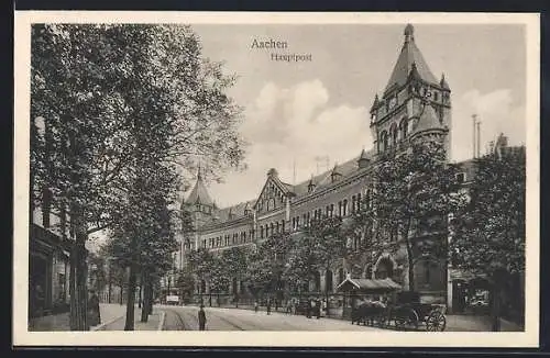 AK Aachen, Strassenpartie an der Hauptpost mit Pferdekutsche