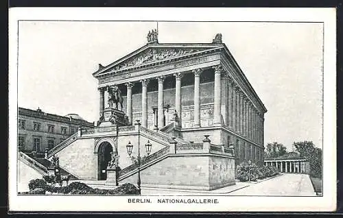 AK Berlin, Nationalgallerie mit Denkmal