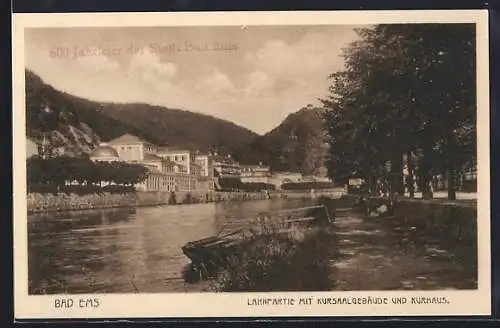 AK Bad Ems, Lahnpartie mit Kursaalgebäude und Kurhaus