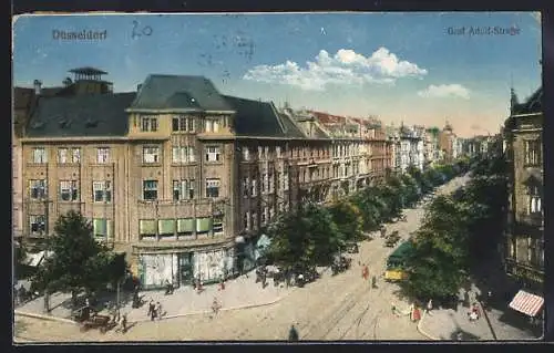 AK Düsseldorf, Strassenbahn an der Graf- Adolf- Strasse
