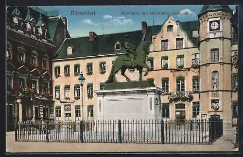 AK Düsseldorf, Marktplatz mit Jan-Wellem-Denkmal