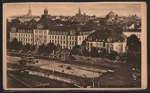 AK Düsseldorf, Landhaus mit Rheinufer und Kran