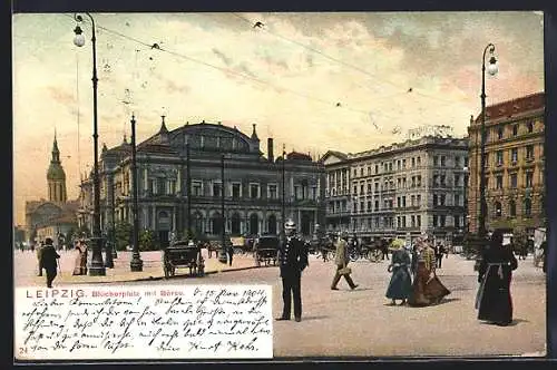 AK Leipzig, Partie am Blücherplatz mit Börse