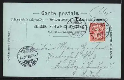 Mondschein-AK Basel, Uferpartie mit Kirche