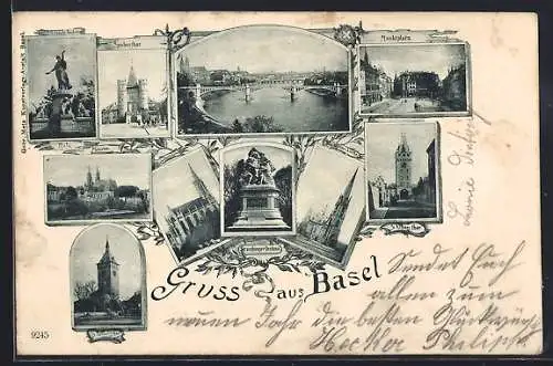 AK Basel, Münster, Marktplatz, Spalentor