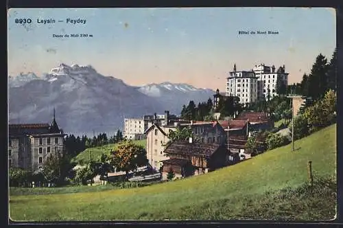 AK Leysin-Feydey, Hôtel du Mont Blanc et Dents du Midi