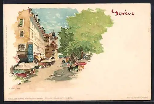Künstler-AK Fritz Voellmy: Genève, Strassenpartie
