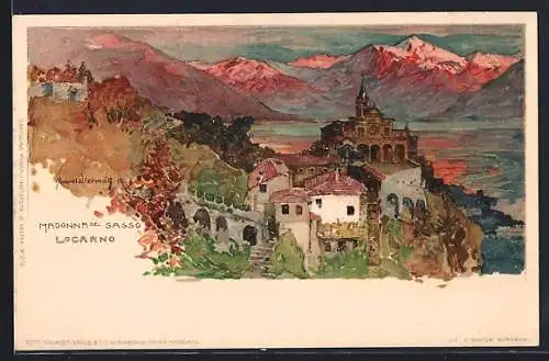 Künstler-AK Manuel Wielandt: Locarno, Madonna del Sasso, Ansicht aus der Vogelschau