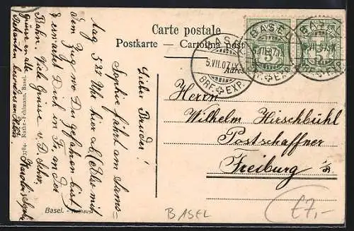 AK Basel, Rathaus, Edelweiss, Passepartout