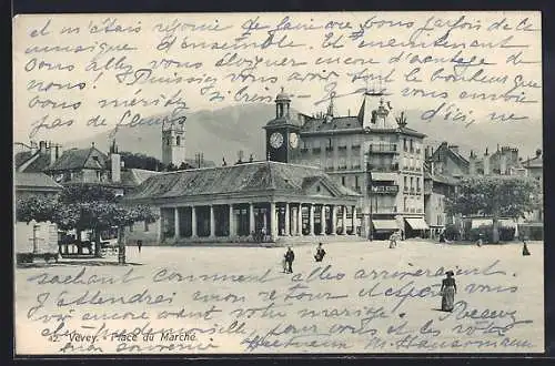 AK Vevey, Place du Marché & Berlitz School