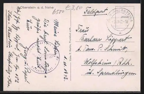 AK Oberstein /Nahe, Ortsansicht mit Nahebrücke aus der Vogelschau