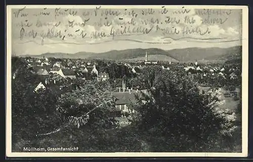 AK Müllheim, Gesamtansicht mit Kirche