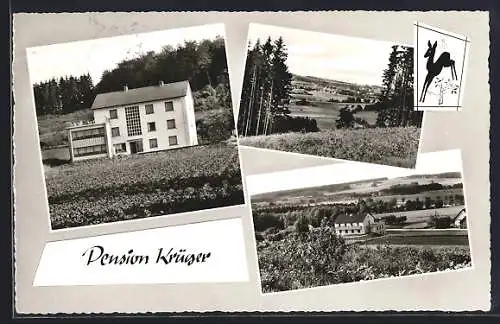 AK Asmissen /Bösingfeld i. L., Pension Krüger, Ortspartie, Panorama
