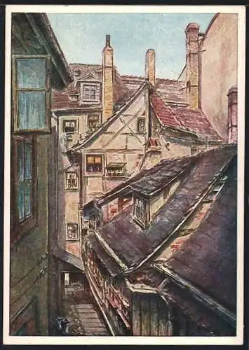 Künstler-AK Leipzig, Alter Hof in der grossen Fleischergasse