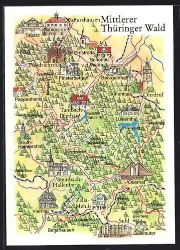 Künstler-AK Ohrdruf /Mittlerer Thüringer Wald, Panorama mit Tabarz, Luisenthal und Oberhof