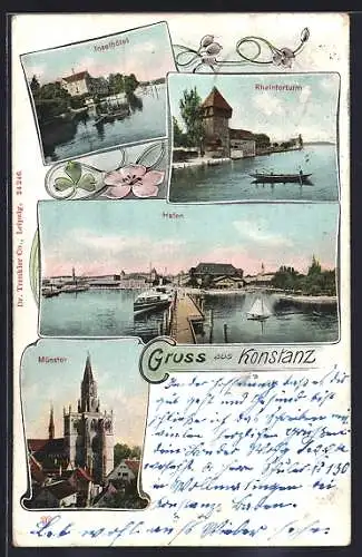 AK Konstanz, Inselhotel, Rheintorturm, Hafen
