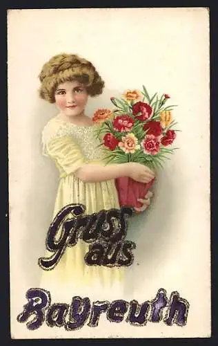 Künstler-AK Bayreuth, Junge Dame mit Blumentopf