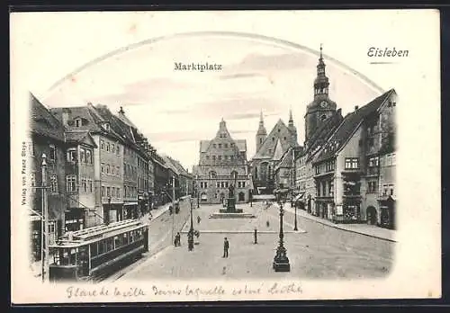 AK Eisleben, Marktplatz mit Strassenbahn