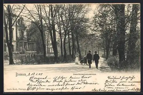 AK Bremen, Ortspartie an der Osterthorcontrescarpe mit Spaziergängern