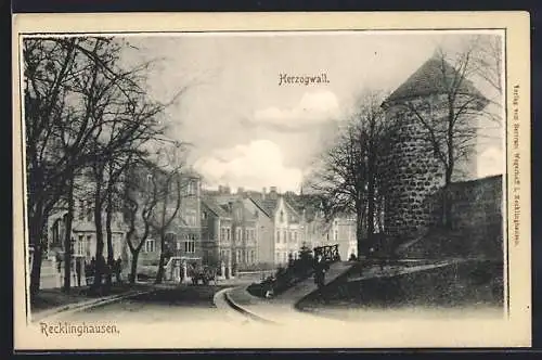 AK Recklinghausen, Strassenpartie am Herzogwall