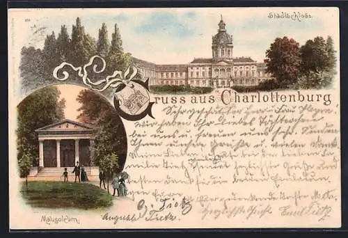 Lithographie Berlin-Charlottenburg, Stadtschloss und Mausoleum