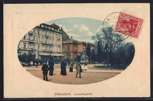 AK Düsseldorf, Passanten auf dem Corneliusplatz