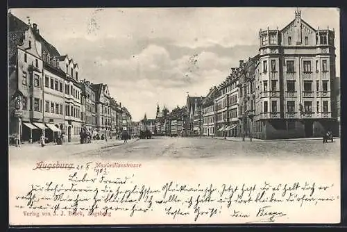 AK Augsburg, Maximilianstrasse mit Fuhrwerken