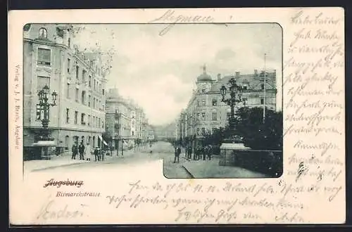 AK Augsburg, Bismarckstrasse mit Passanten