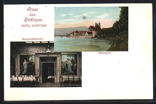 AK Säckingen, Hotel Schützen mit Ortsansicht
