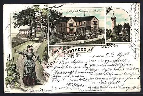 Lithographie Wartberg bei Heilbronn, Restaurant, Turm, Kätchen von Heilbronn
