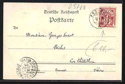 Lithographie Brocken, Brockenhaus und Aussichtsturm, beleuchtete Fenster