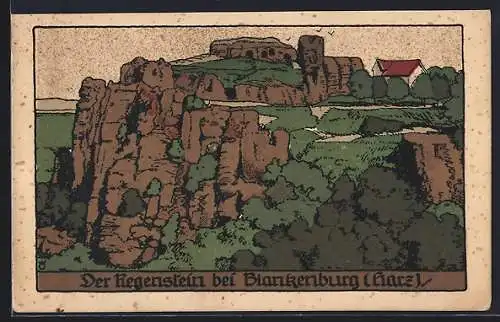 Steindruck-AK Regenstein bei Blankenburg /Harz, Ansicht des Regesteins